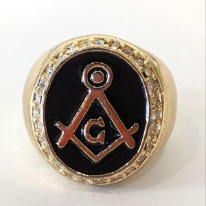 Vintage Freemason Fraternal Compass & Square Symbol Faux Gold Luxury Ring